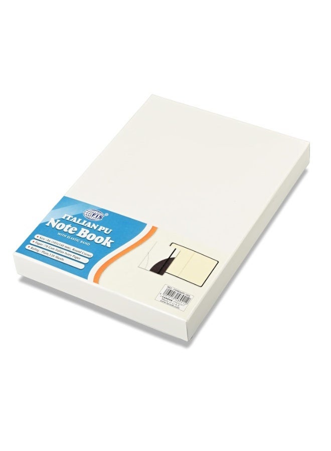 FIS® Hard Cover Notebook, Italian PU Materials, A6 Size, 240 Pages, Plain No Ruling, Round Corners with Elastic Band Closure, 70gsm Italian Ivory Paper, 1 Piece, White with Black Color-FSNBA6PL1504 - Image 2